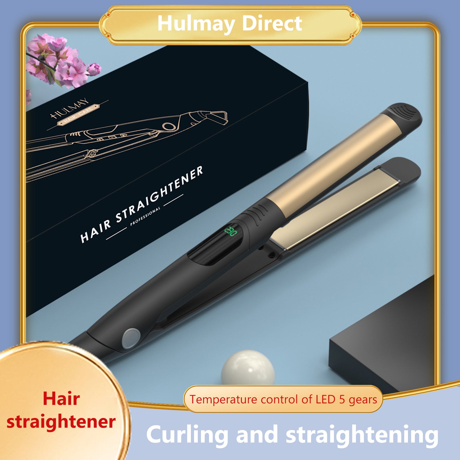 Hulmay 2 in 1 Hair Straightener,Durable Titaniuml Flat Iron Hair Straightener,Hair Straightening Ionic Fast Heating , Comfort 2 in 1 Straightening