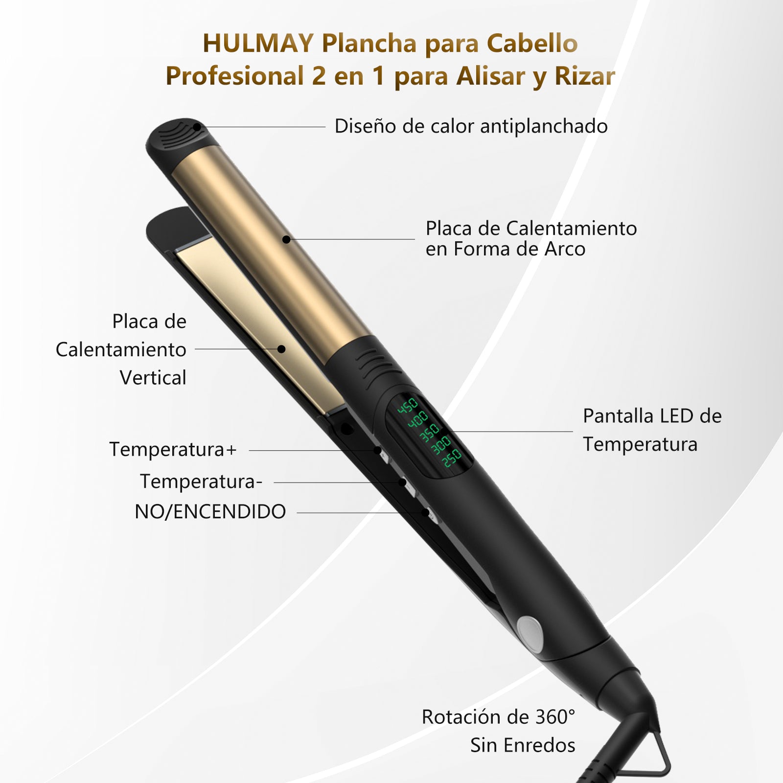 Hulmay 2 in 1 Hair Straightener,Durable Titaniuml Flat Iron Hair Straightener,Hair Straightening Ionic Fast Heating , Comfort 2 in 1 Straightening