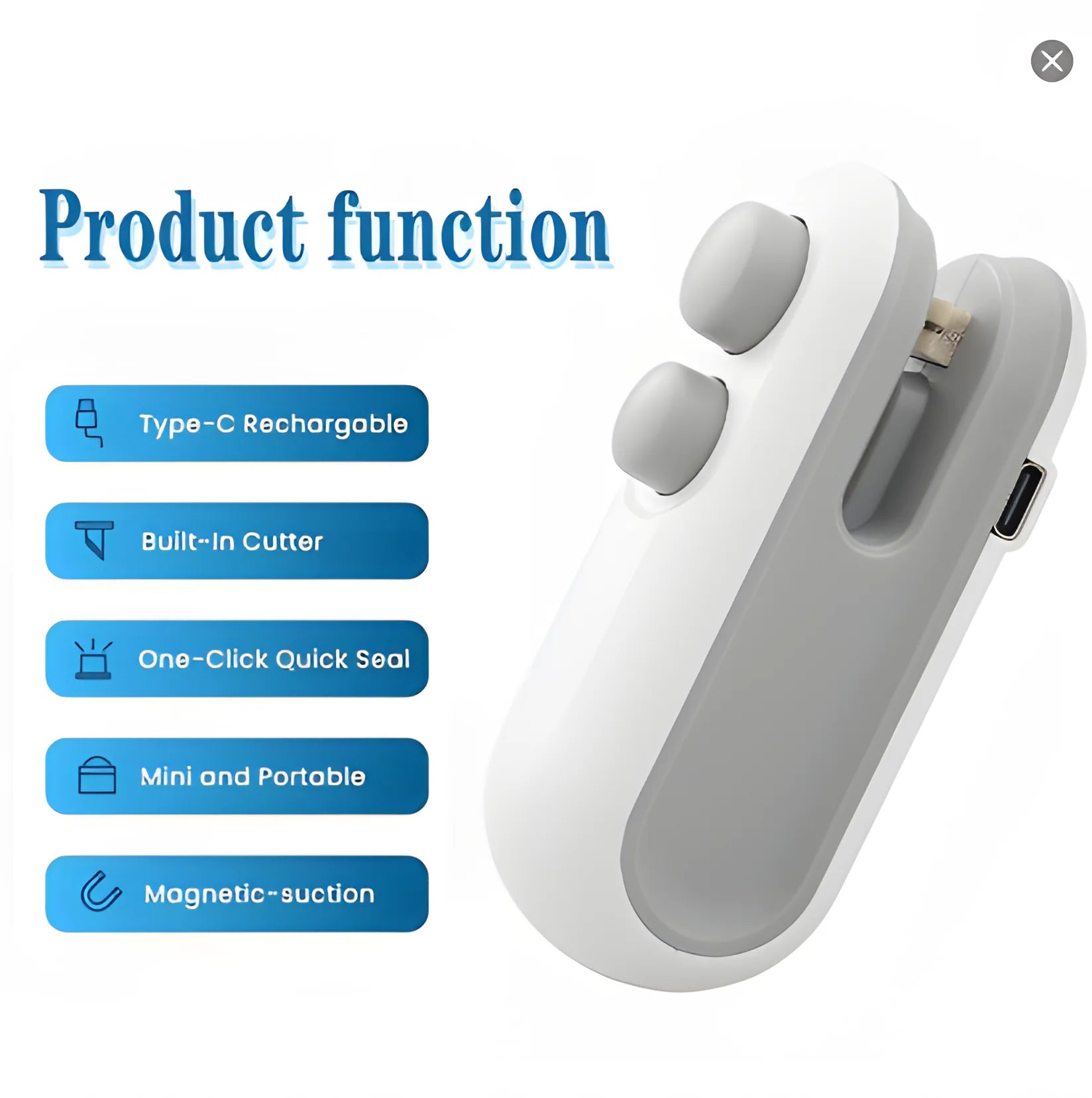 Portable USB-C Rechargeable Bag Sealer – 2-in-1 Heat Sealing & Cutting Tool for Food Freshness – Ideal for Chips, Snacks, and Kitchen Storage