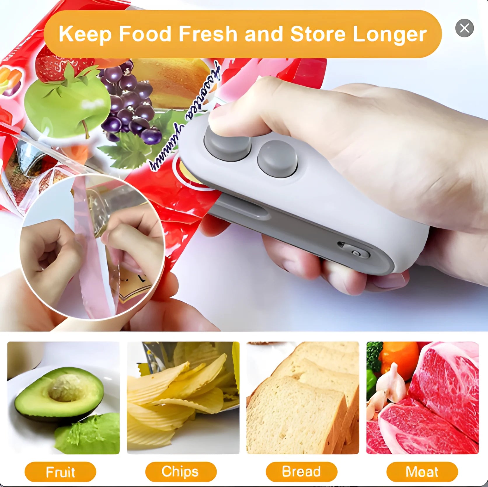 Portable USB-C Rechargeable Bag Sealer – 2-in-1 Heat Sealing & Cutting Tool for Food Freshness – Ideal for Chips, Snacks, and Kitchen Storage