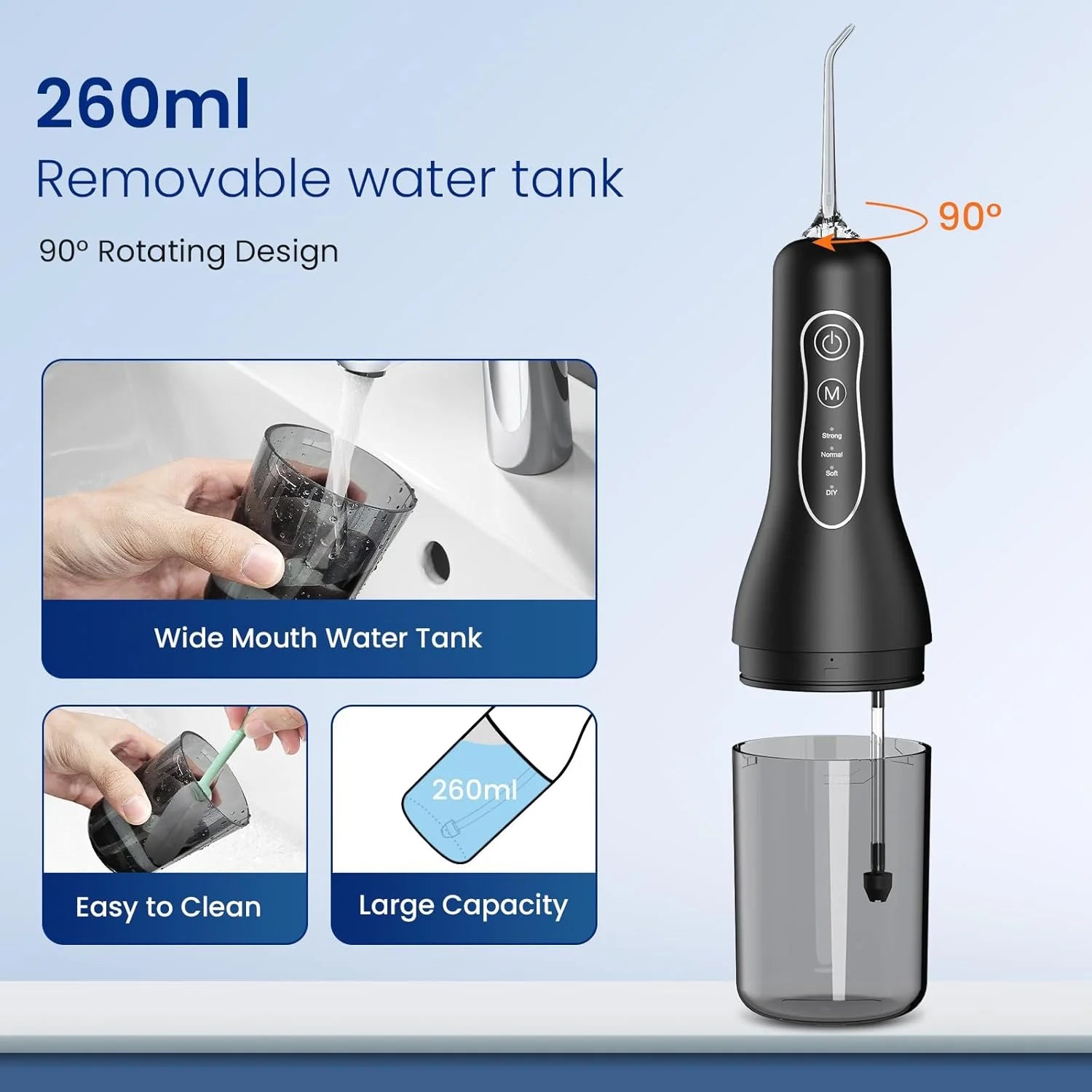 Cordless Water Dental Flosser for Teeth Cleaning – Portable Oral Irrigator with 260ML Water Tank, 4 Modes, 5 Jet Tips, USB Rechargeable, IPX7 Waterproof – Ideal for Home, Travel, and Braces Care