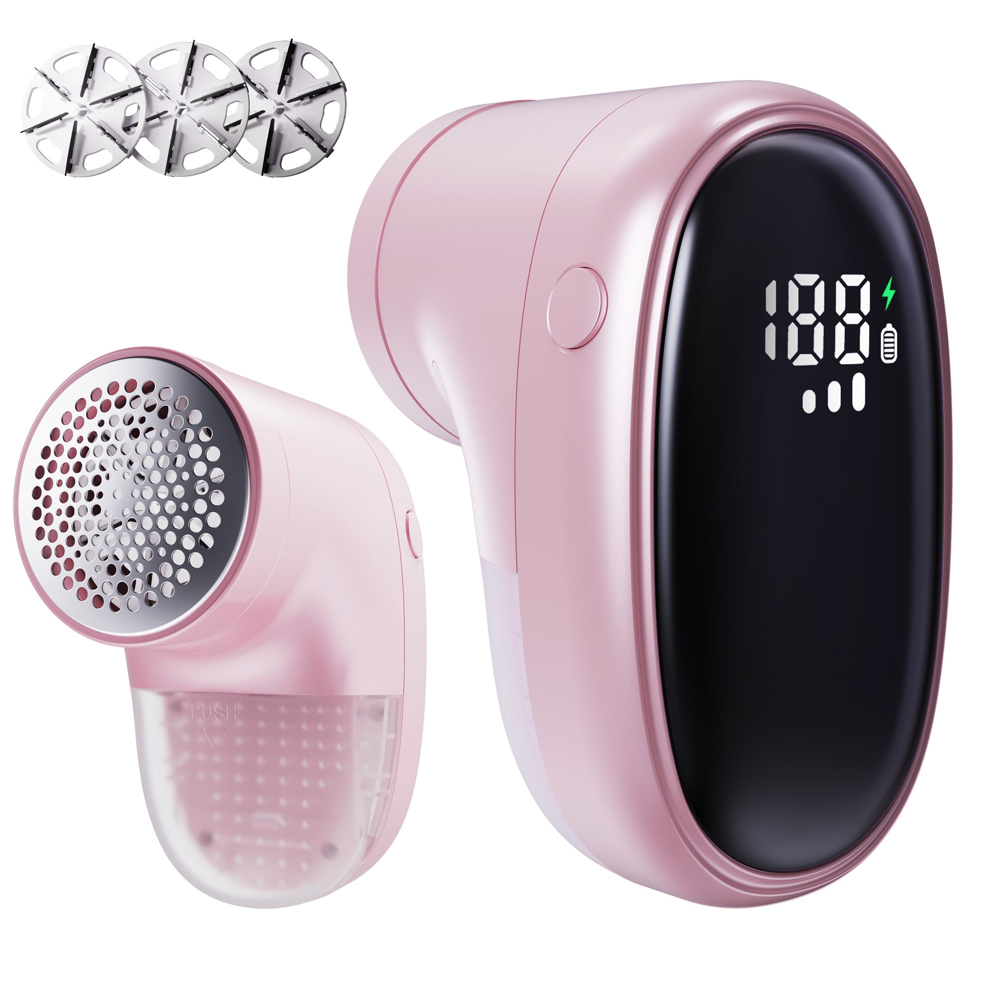 Fabric Shaver, Lint Remover Rechargeable, 3 Speeds Electric Sweater Defuzzer with LED Digital Display, Extra 3 Shaver 6-Leaf Blades, Pink