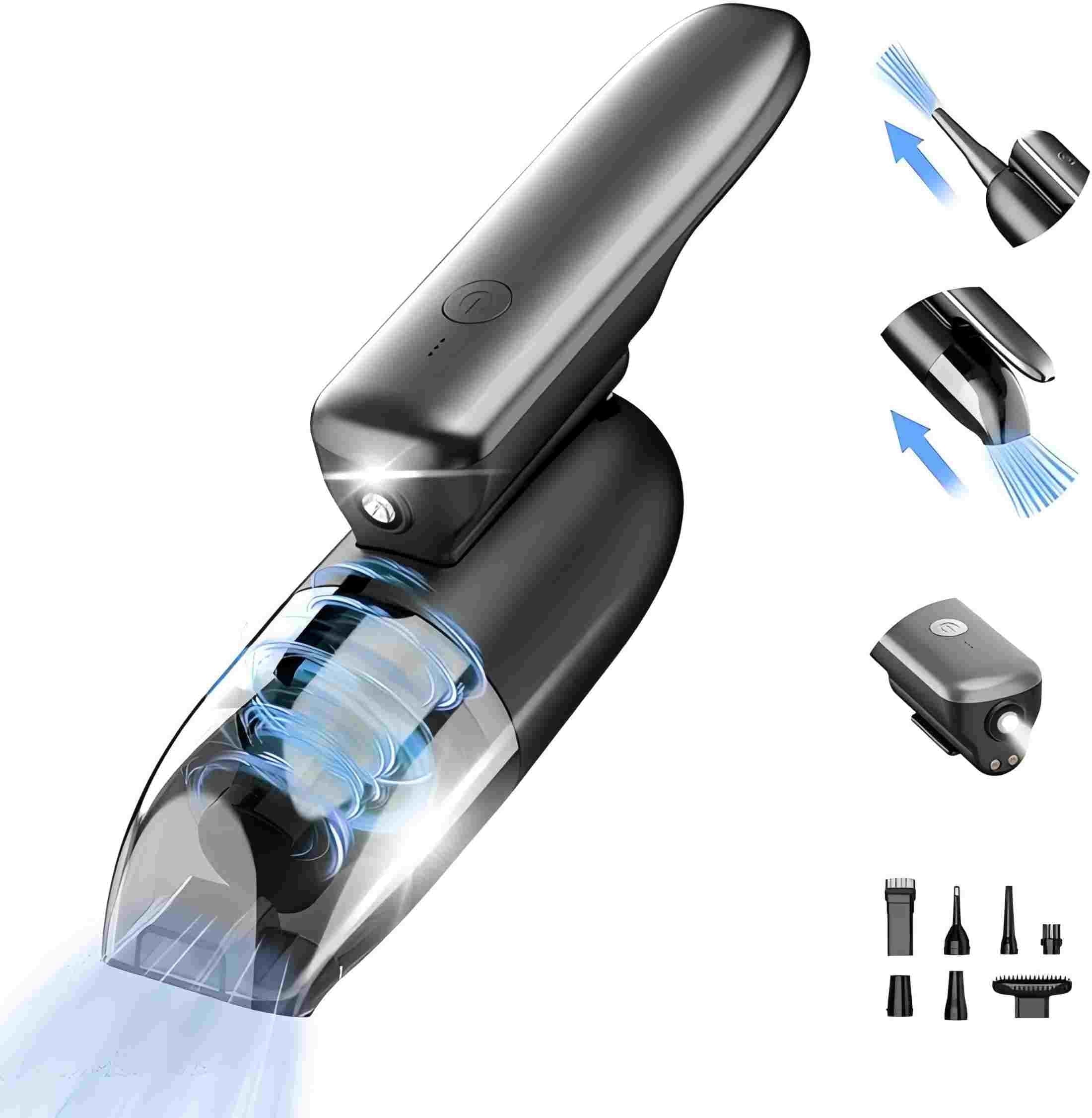 ELORTI 10-in-1 Car Vacuum Portable Cordless, 1lbs, Modular Design with HEPA Filter, Flashlight & 10000pa, Adjustable 2 Suction Modes, Low Noise, Handheld Car Vacuum for Quick Day-to-Day Cleaning