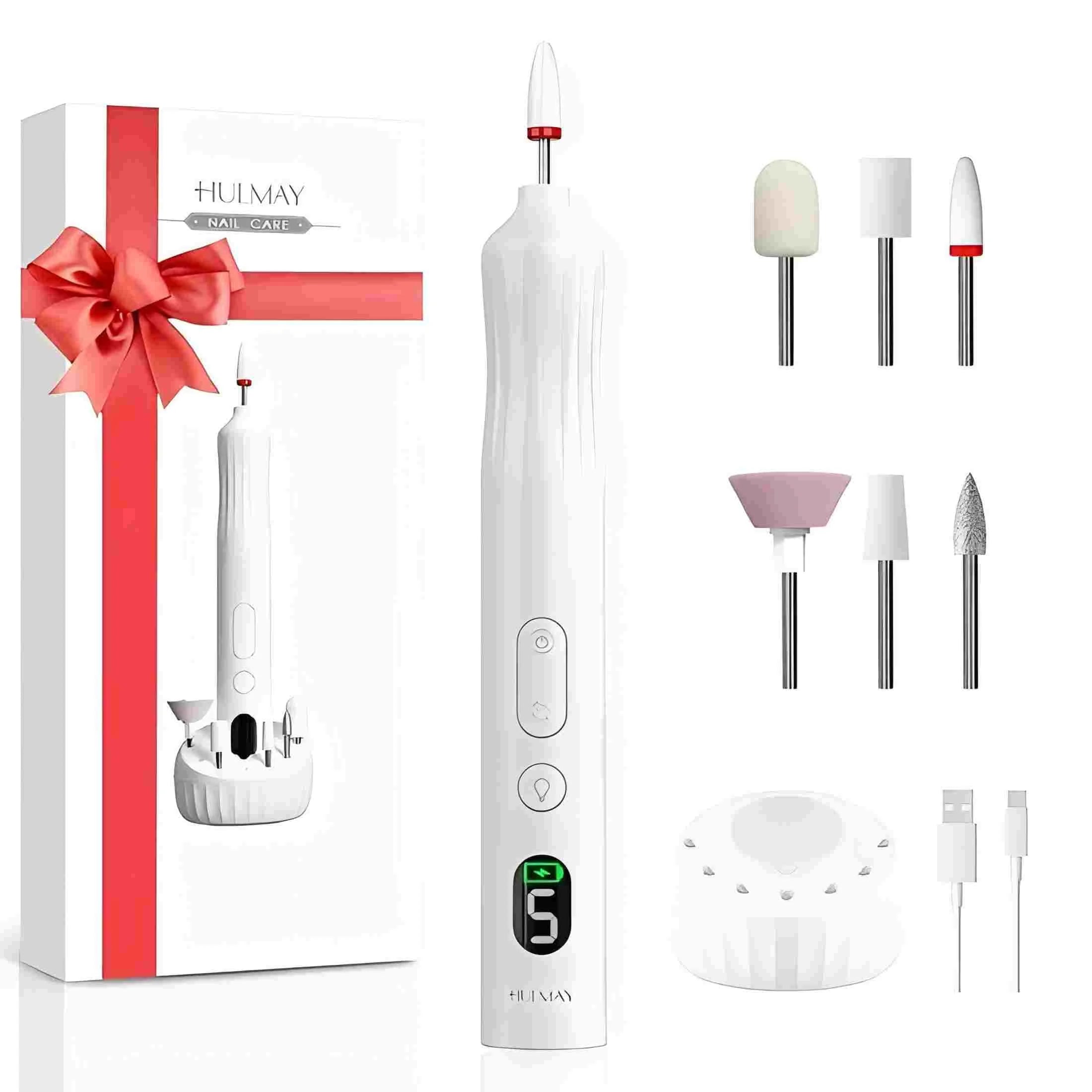 Cordless Electric Nail Drill with UV Light for Gel Nails Curing, Rechargeable Nail Drill Professional with 6 Bits, Nail Filing & Buffing, Toenails, Gel Polish Removal, Mani-Pedis Home or Salon