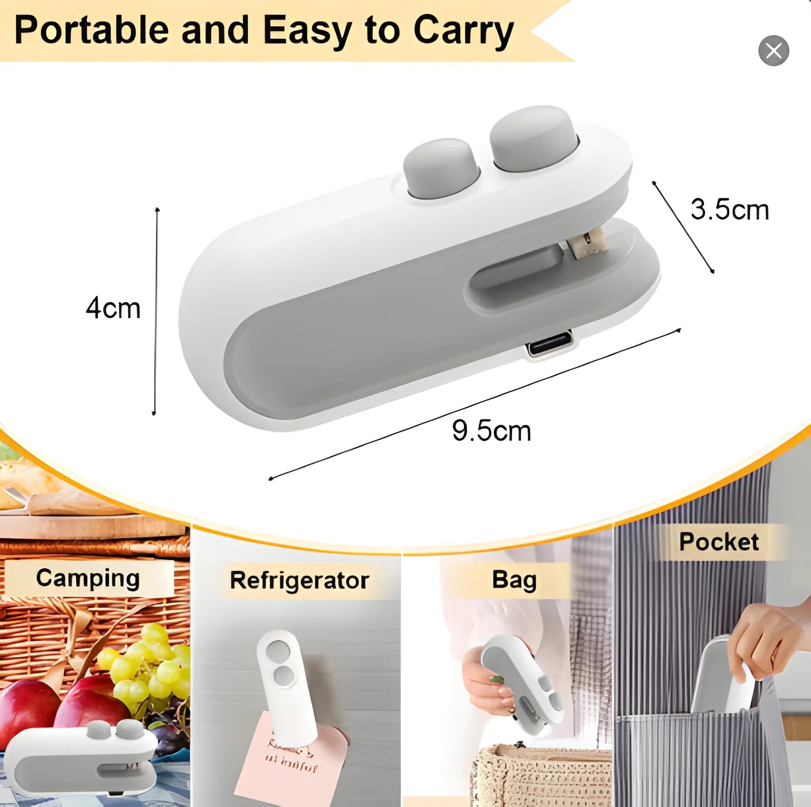 Portable USB-C Rechargeable Bag Sealer – 2-in-1 Heat Sealing & Cutting Tool for Food Freshness – Ideal for Chips, Snacks, and Kitchen Storage
