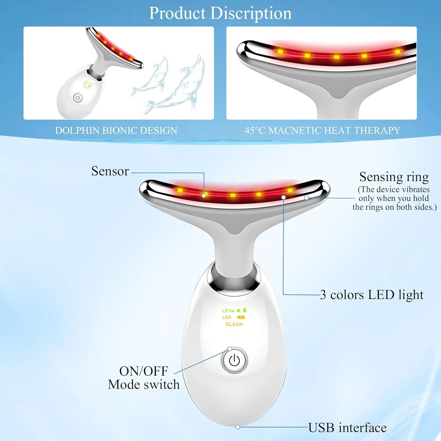 Red Light Therapy for Face, LED Facial & Neck Contouring Device, Face Massager for Reduce Fine Lines & Double Chin, Rejuvenate, Face Lift & Neck Tightening - at Home Daily Skin Care Sculpting Tool