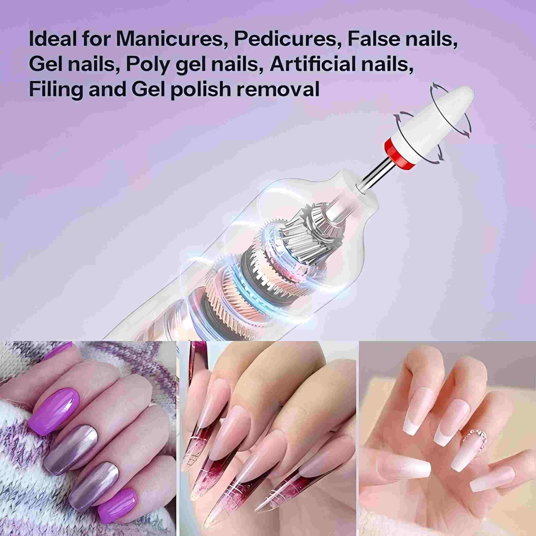 Cordless Electric Nail Drill with UV Light for Gel Nails Curing, Rechargeable Nail Drill Professional with 6 Bits, Nail Filing & Buffing, Toenails, Gel Polish Removal, Mani-Pedis Home or Salon